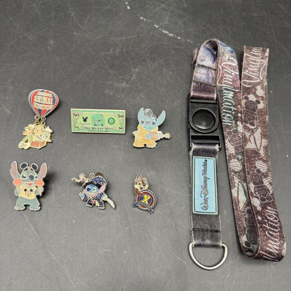 Disney Trading Pin Collection & Lanyard Lot Of 6 Pins Lilo & Stitch Retired Pins